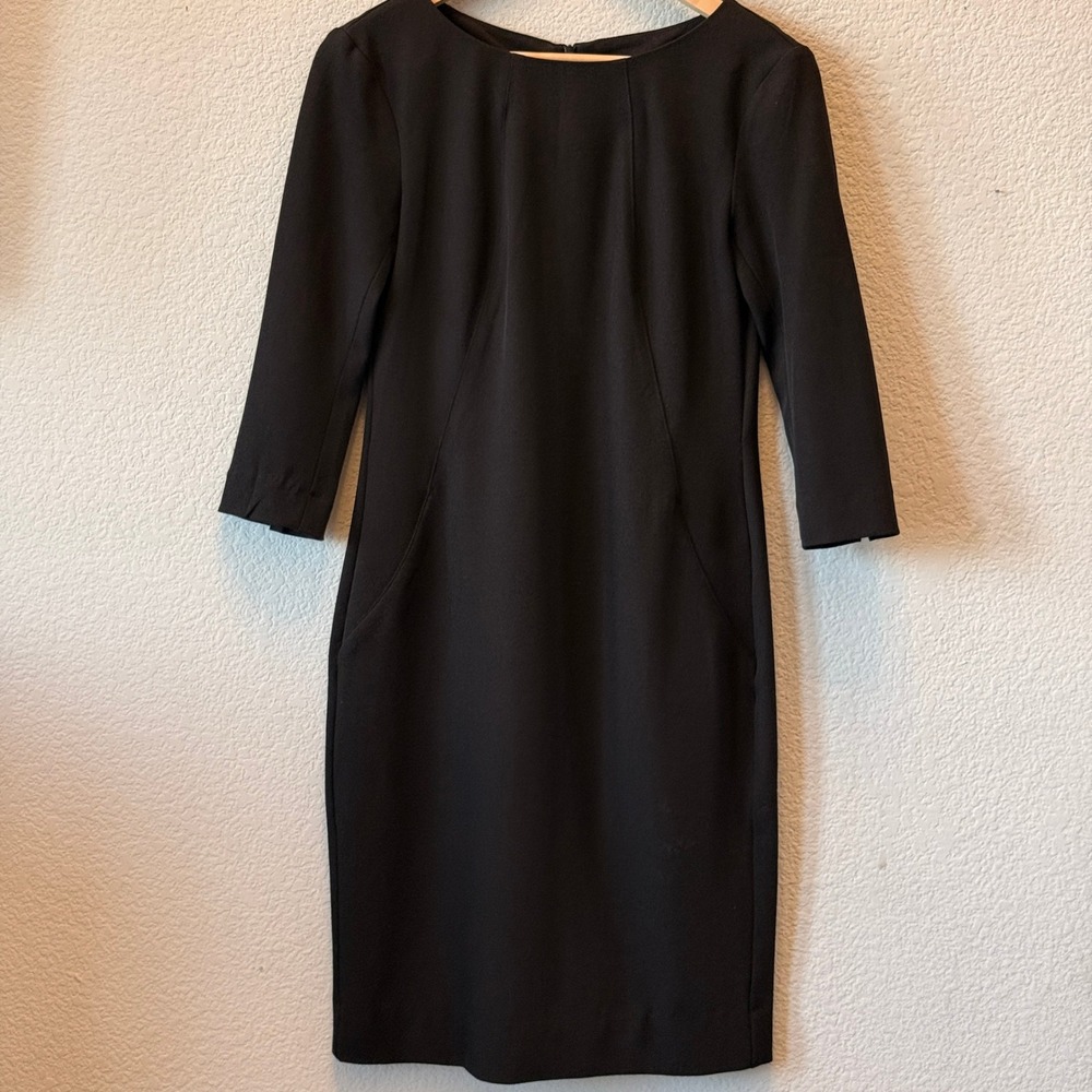 M.M. LaFleur Dress Sheath Polyester Spandex Womens Black 4 3/4 Sleeve Pockets